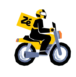 Desenho de um entregador em uma moto amarela usando uma mochila do zé